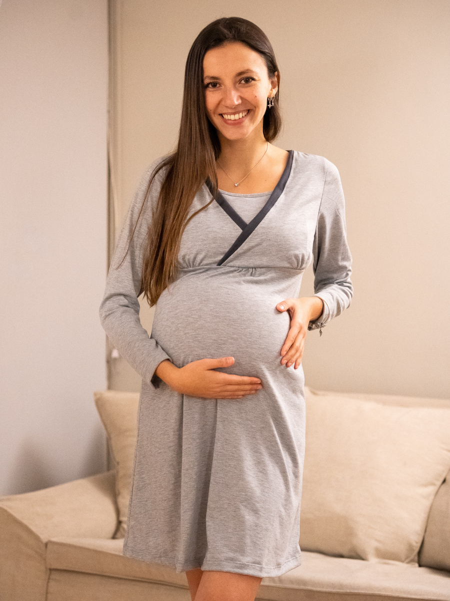 Camisa de Dormir Maternal y Lactancia Invierno Gris Marengo