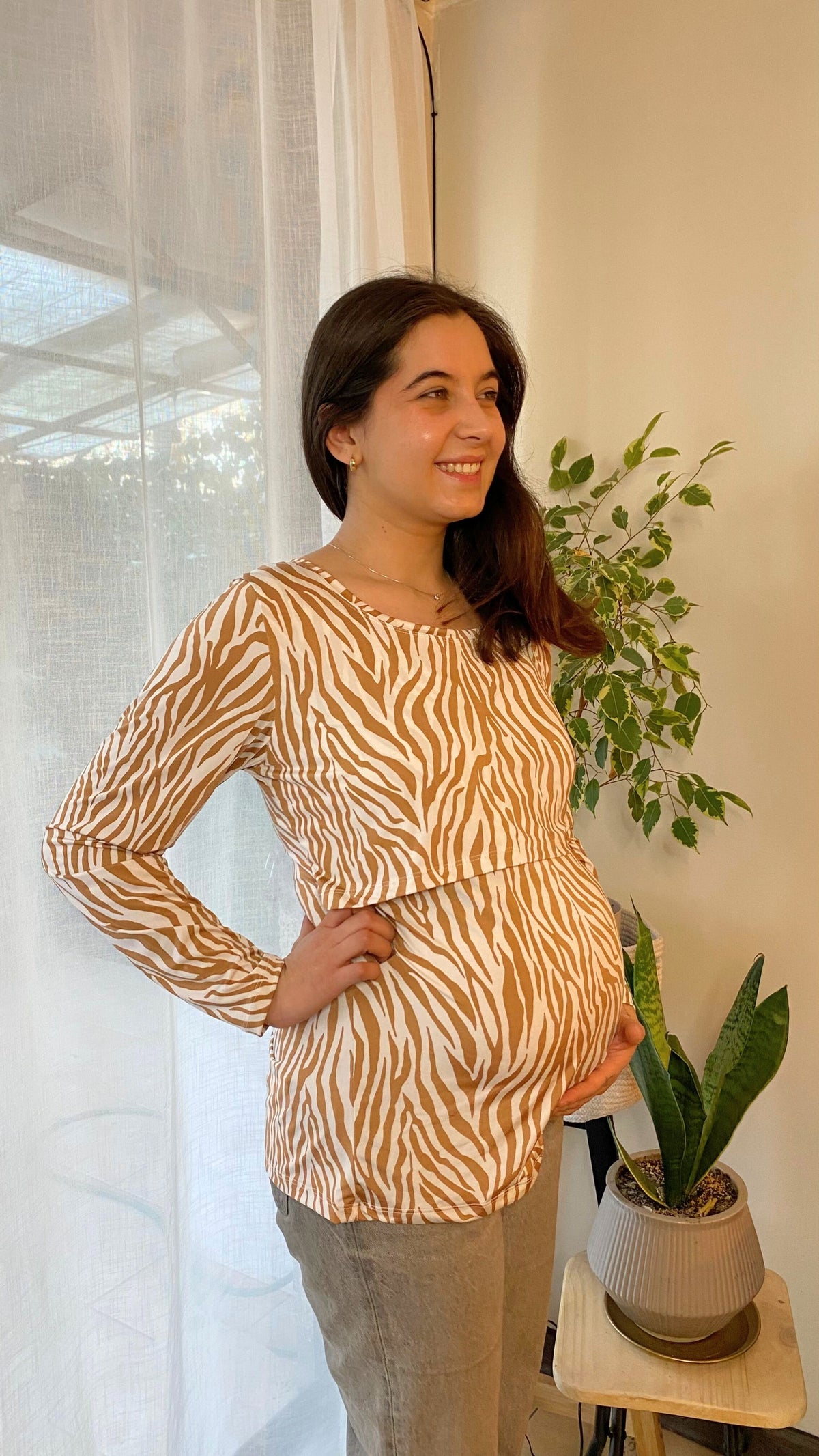 Polera Maternal y Lactancia Animal Print Café