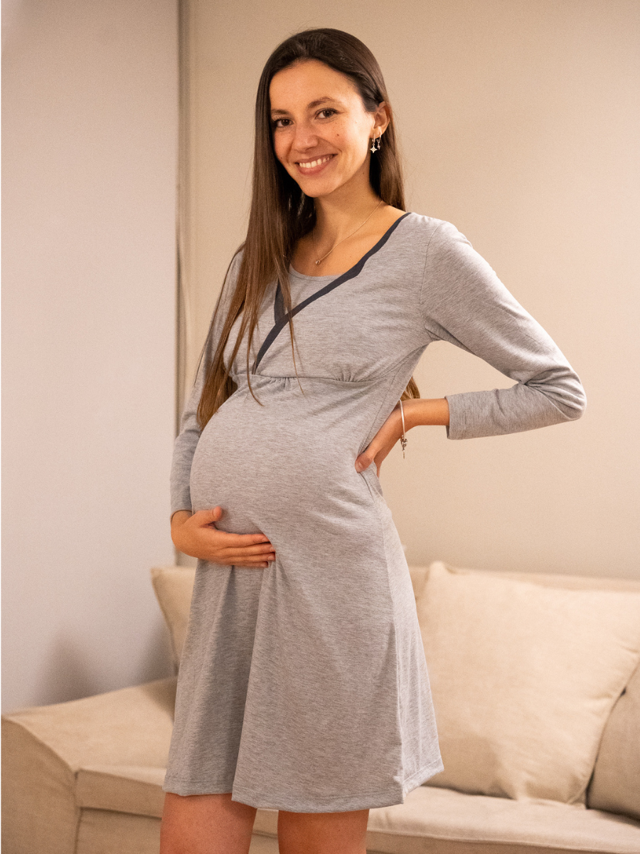Camisa de Dormir Maternal y Lactancia Invierno Gris Marengo Mitima