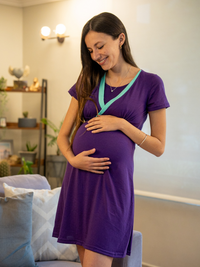 Camisa de Dormir Maternal y Lactancia Verano Morada / Aqua