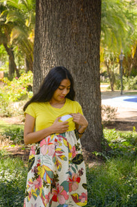 Vestido de Lactancia Estampado Amarillo