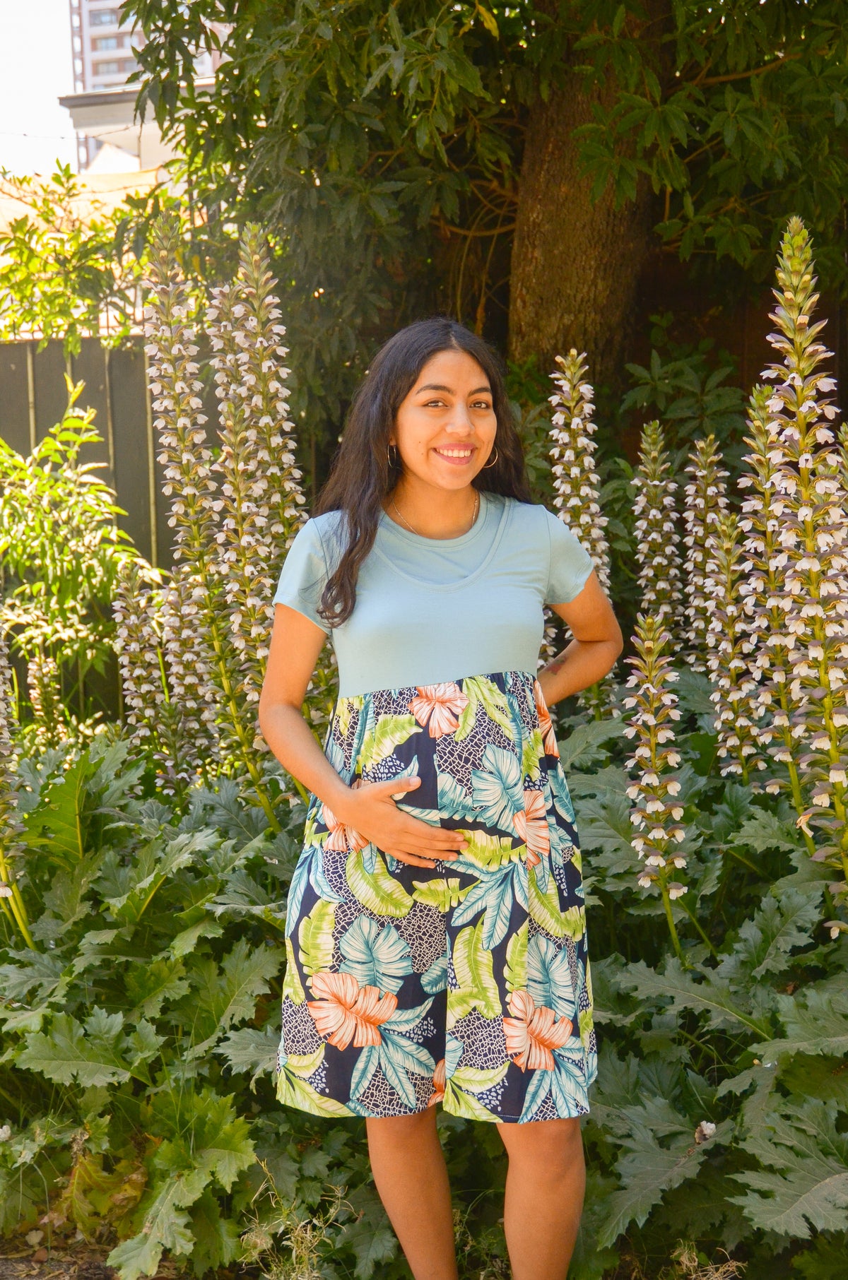 Vestido de Lactancia Estampado Celeste