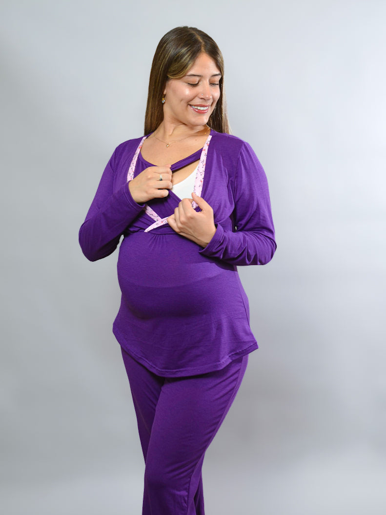 Pijama Maternal y Lactancia Morado
