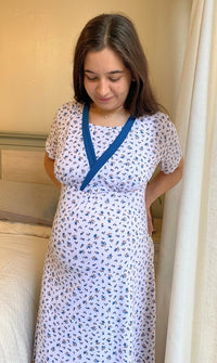 Camisa de Dormir Maternal y Lactancia Verano Petróleo Floreada