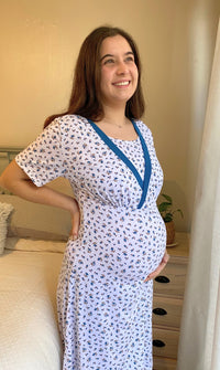 Camisa de Dormir Maternal y Lactancia Verano Petróleo Floreada