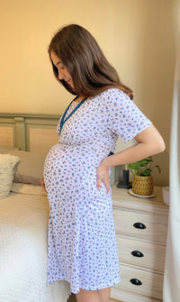 Camisa de Dormir Maternal y Lactancia Verano Petróleo Floreada