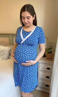 Camisa de Dormir Maternal y Lactancia Invierno Azul Petróleo