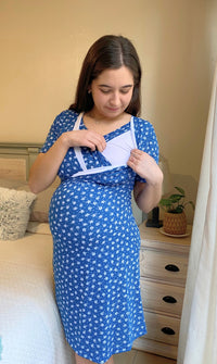 Camisa de Dormir Maternal y Lactancia Invierno Azul Petróleo