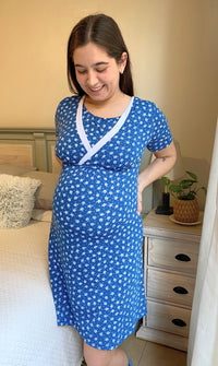 Camisa de Dormir Maternal y Lactancia Invierno Azul Petróleo