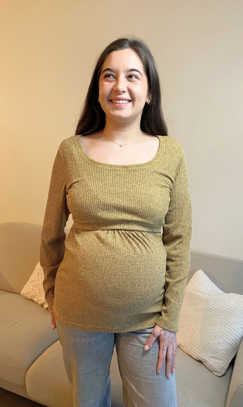 Chaleco Maternal y Lactancia Mostaza Invierno