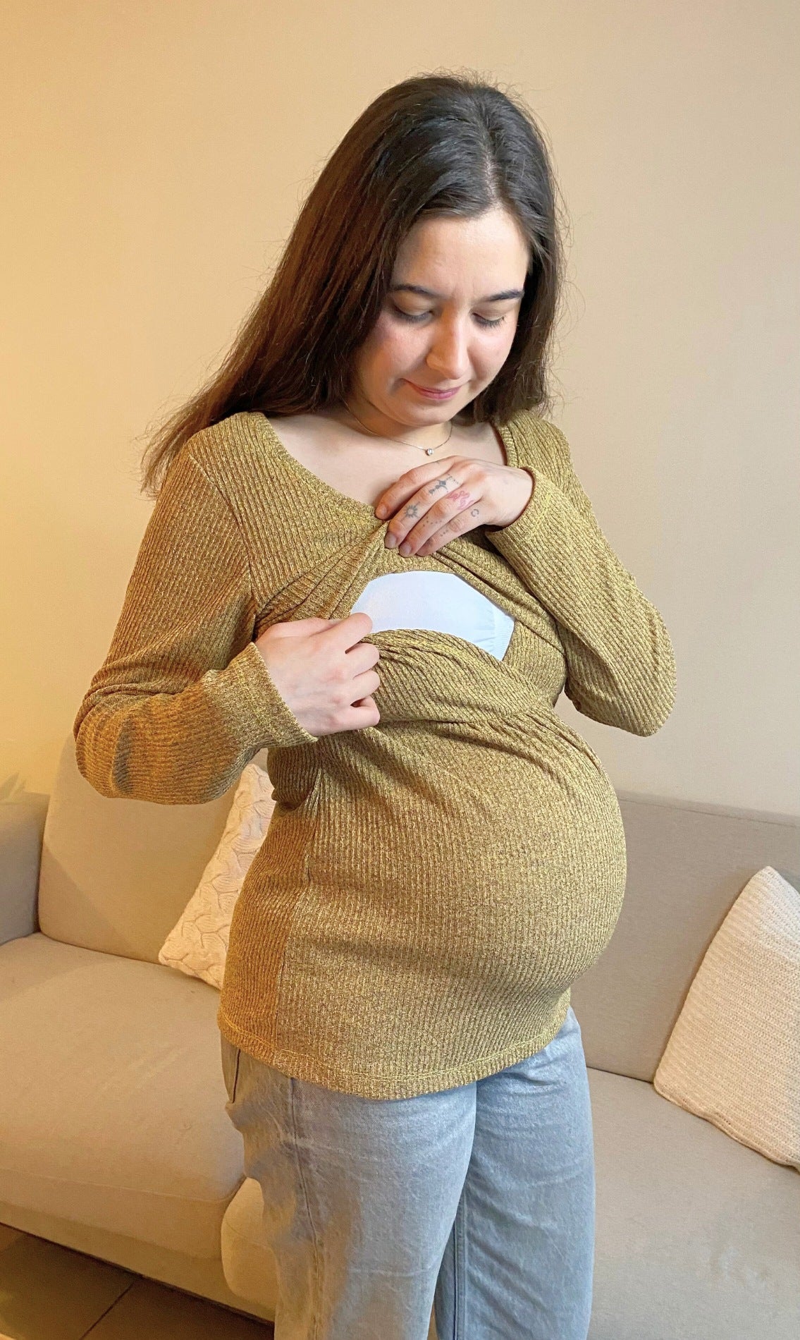 Chaleco Maternal y Lactancia Mostaza Invierno
