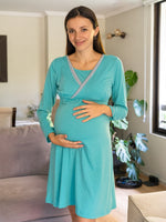 Camisa de Dormir Maternal y Lactancia Invierno Aqua