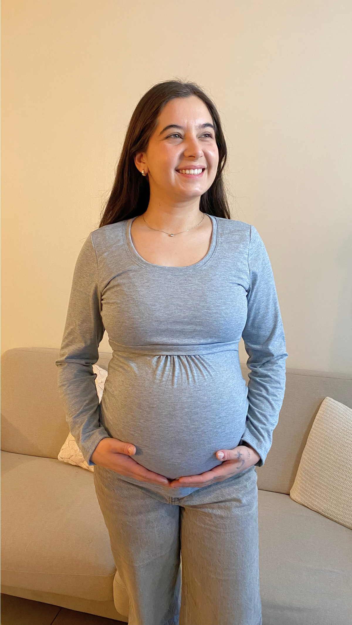 Polera Maternal y Lactancia Gris Invierno