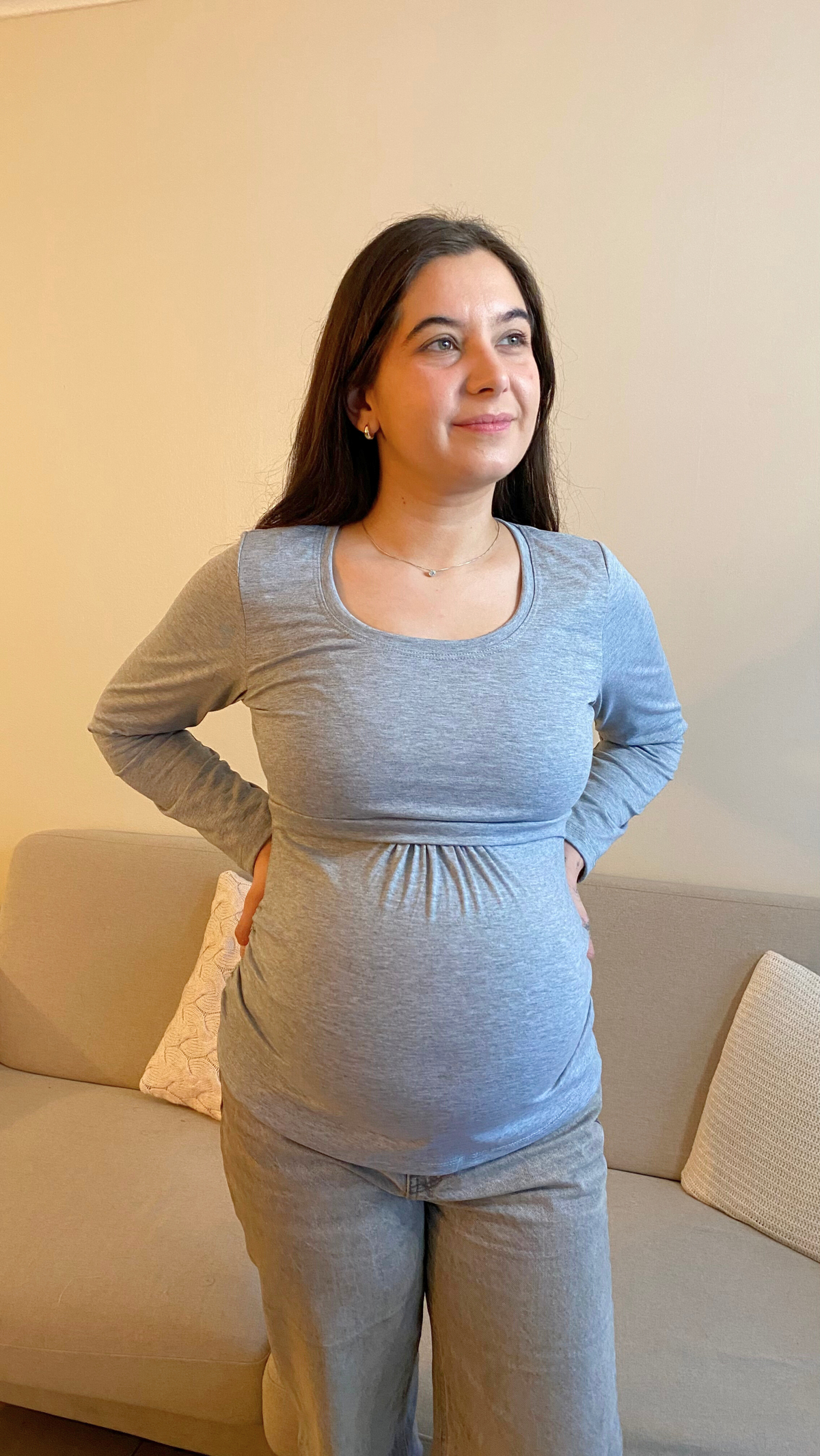Polera Maternal y Lactancia Gris Invierno
