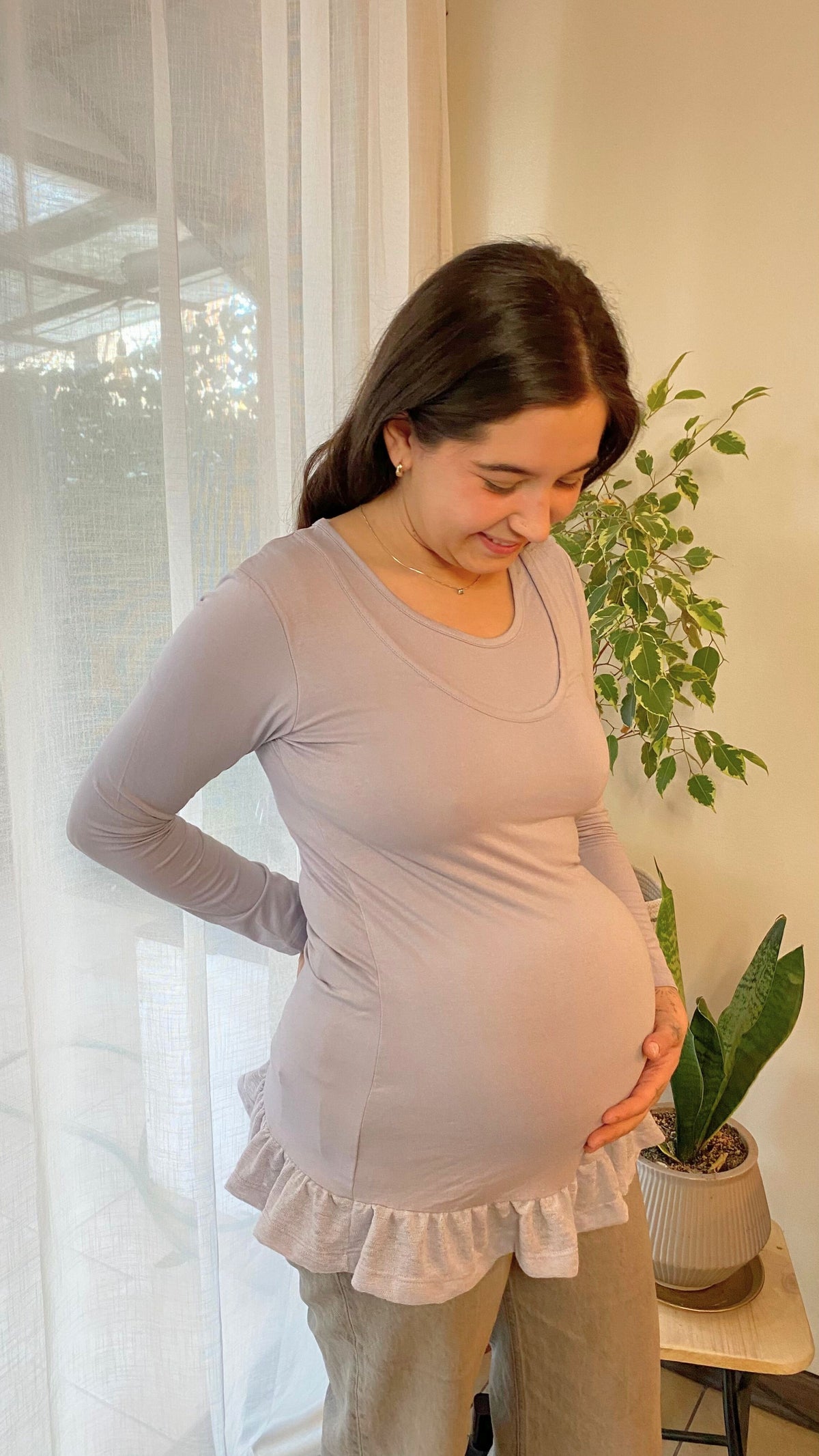 Polera Maternal y Lactancia Gris Claro