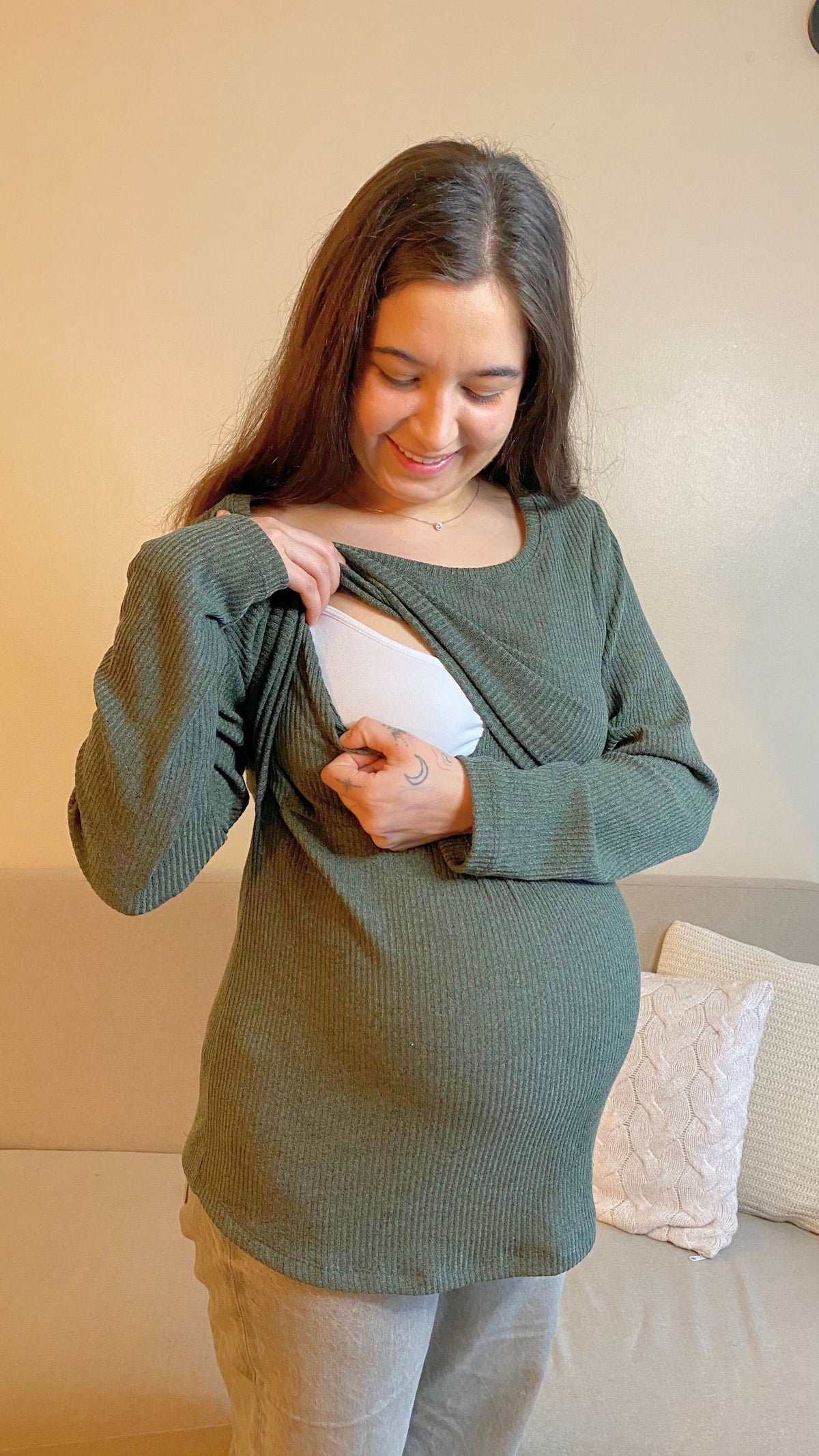Chaleco Maternal y Lactancia Olivo Invierno
