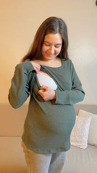 Chaleco Maternal y Lactancia Olivo Invierno