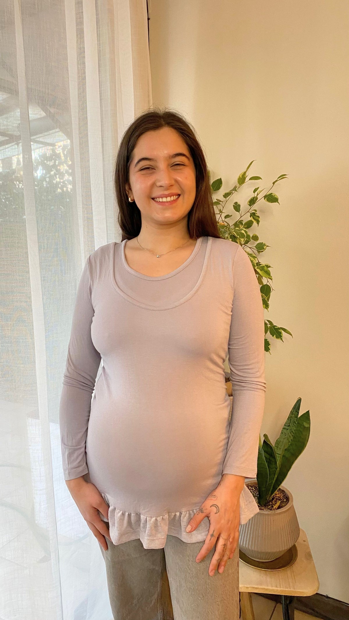 Polera Maternal y Lactancia Gris Claro