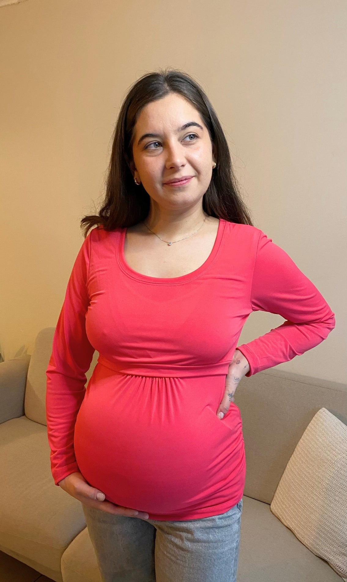Polera Maternal y Lactancia Fucsia Invierno