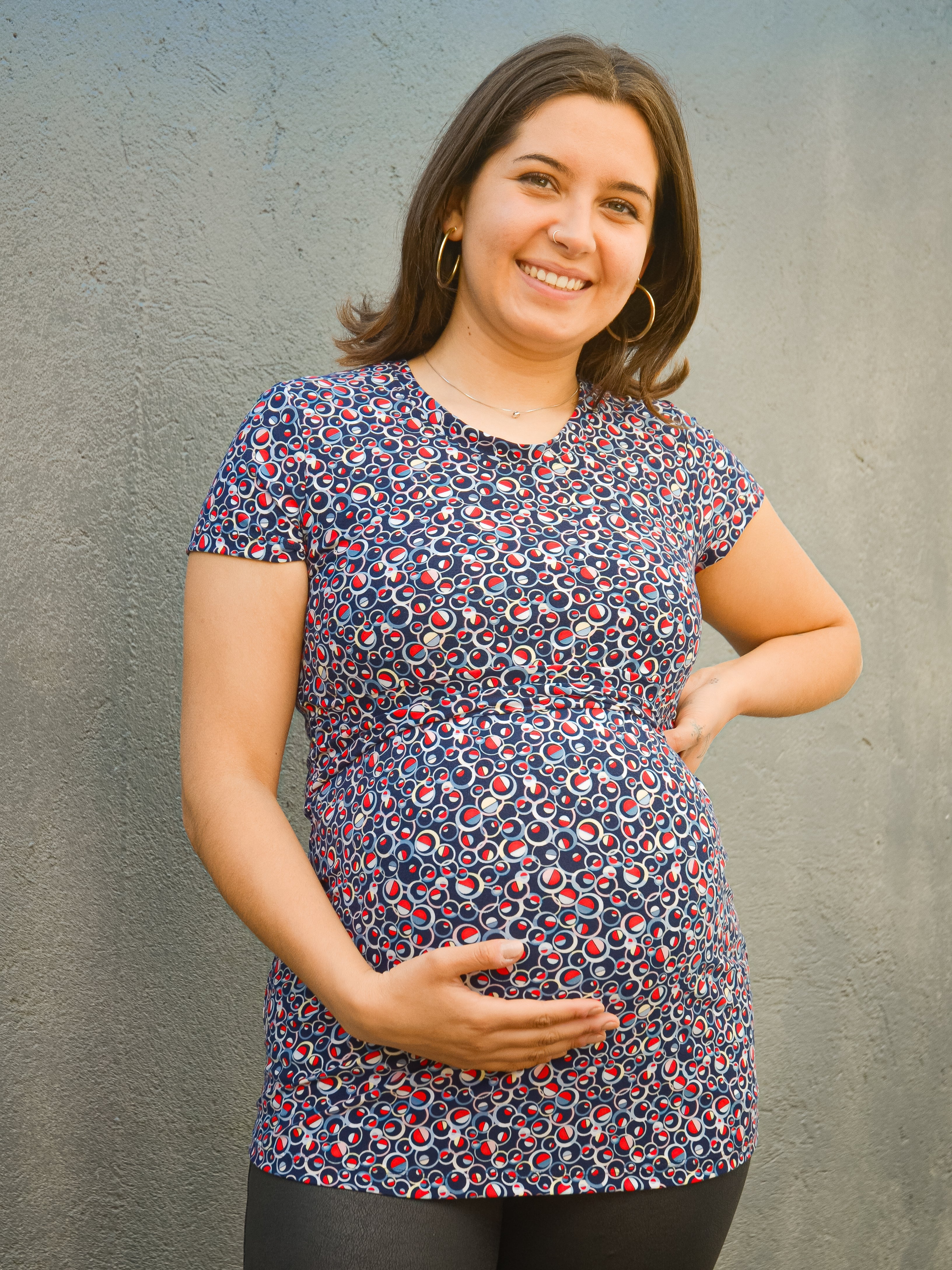 Polera Maternal y Lactancia Estampada Azul